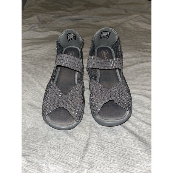 Skechers Gray Woven Stretch Knit Open Toe Comfort Casual Wedge Sandals Size 9.5 - Picture 3 of 8